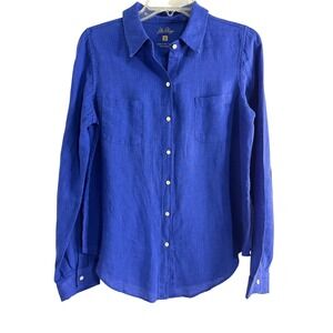 Lilly Pulitzer Button-Down‎ Shirt Womens Size S Blue Linen Long Sleeve